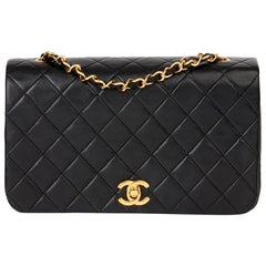 1991 Chanel Black Quilted Lambskin Vintage Small Classic Single Full Flap Bag 1991 Chanel Black Quilted Lambskin Vintage Small Classic Single Full Flap Bag