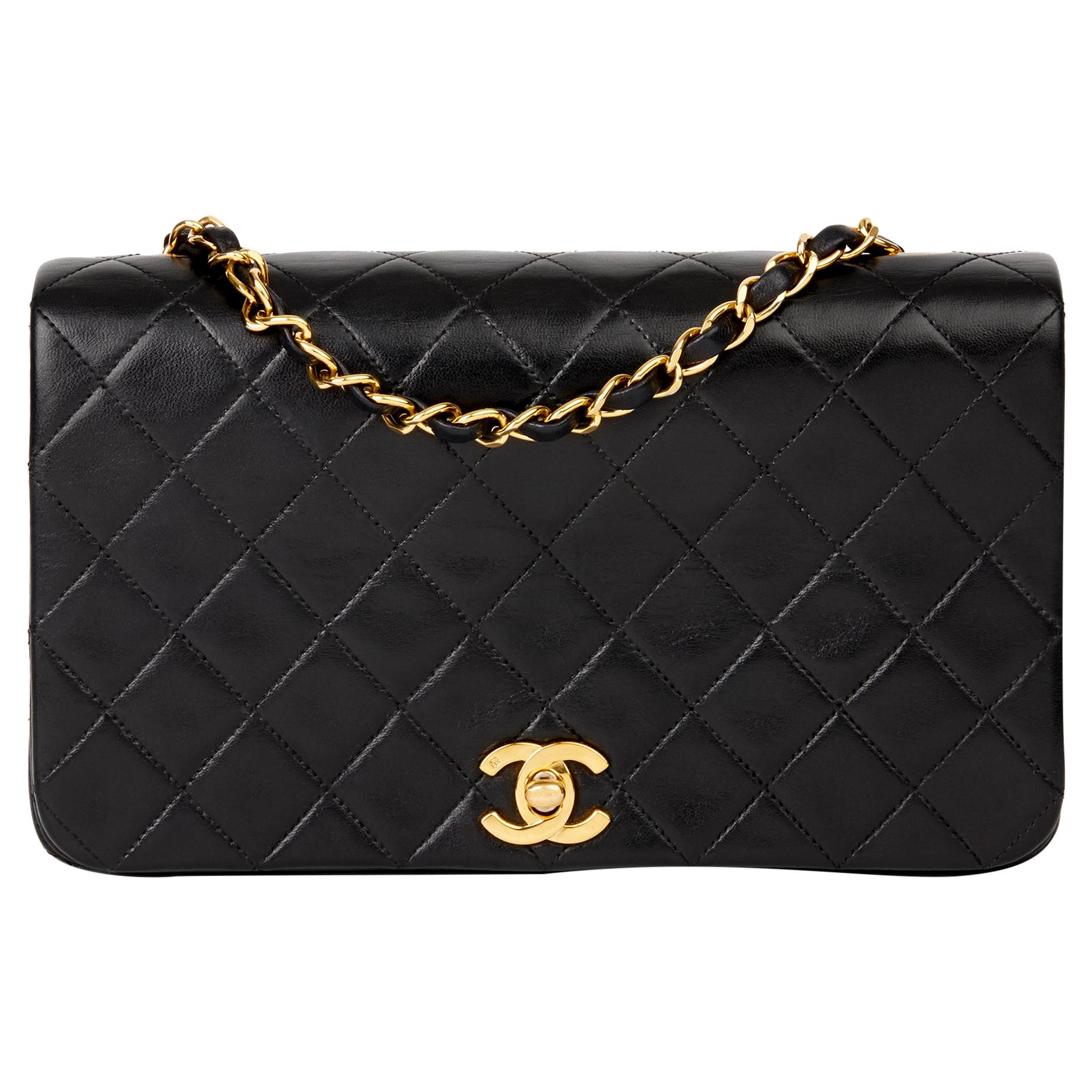 1991 Chanel Black Quilted Lambskin Vintage Small Classic Single Full Flap Bag