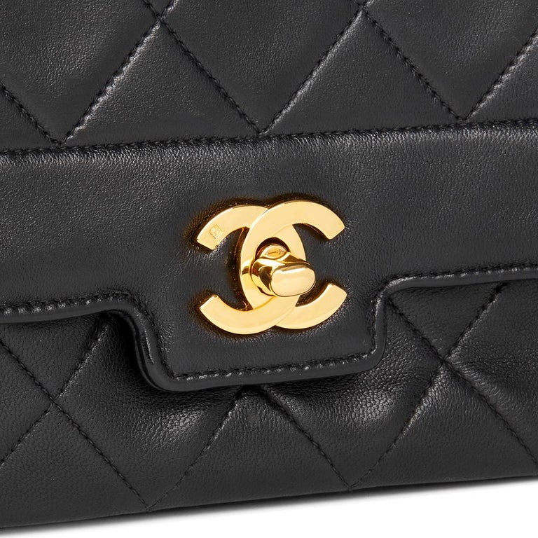 1991 Chanel Black Quilted Lambskin Vintage Small Diana Classic