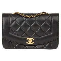 1991 Chanel Black Quilted Lambskin Vintage Small Diana Classic Single Flap Bag