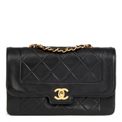1991 Chanel Black Quilted Lambskin Vintage Small Diana Classic Single Flap Bag