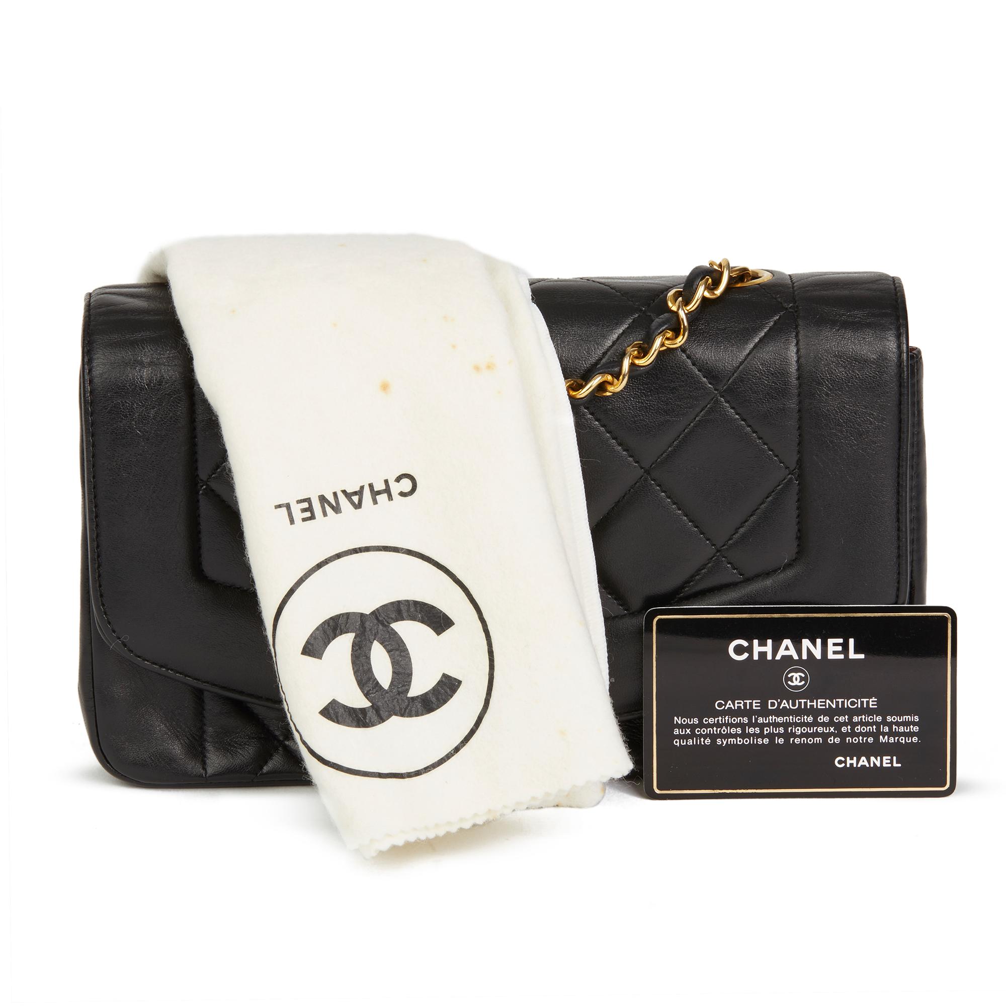 1991 Chanel Black Quilted Lambskin VIntage Small Diana Classic Single Flap  7