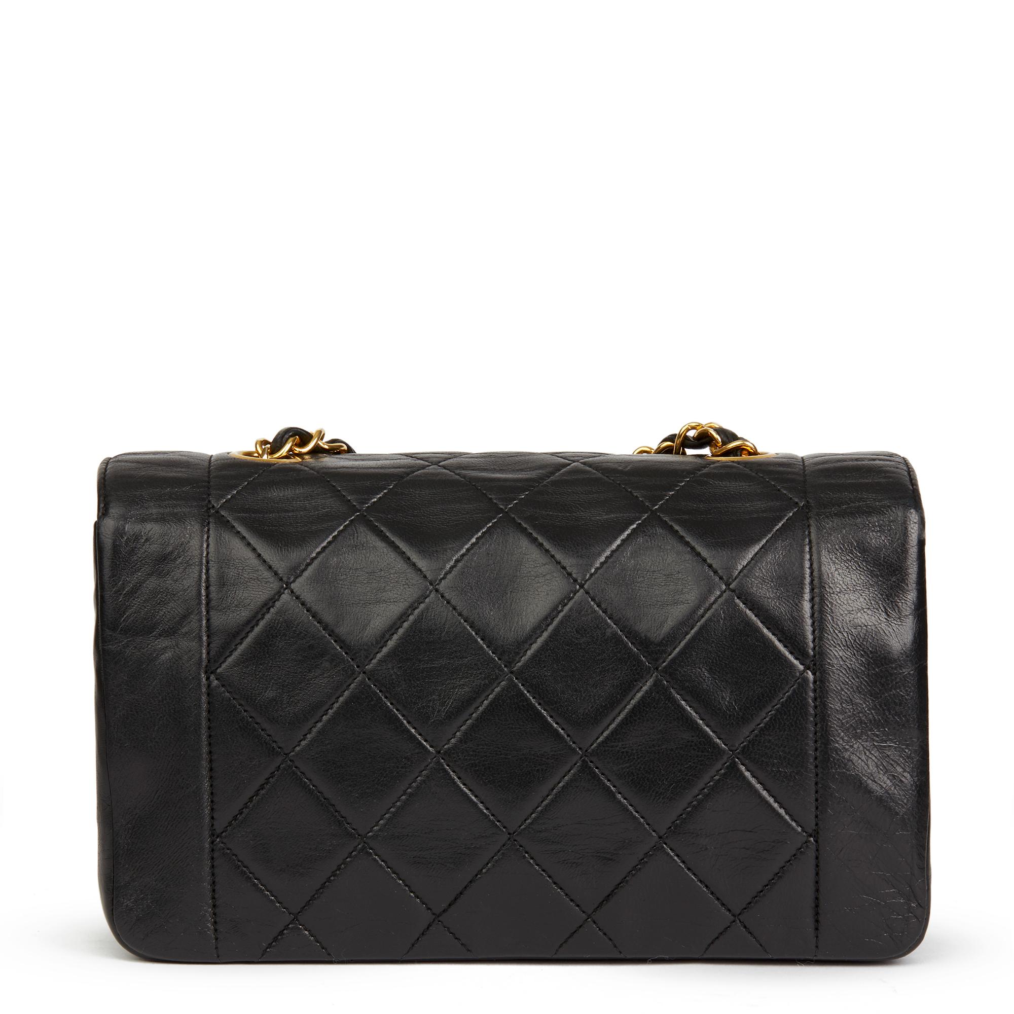 Women's 1991 Chanel Black Quilted Lambskin VIntage Small Diana Classic Single Flap 