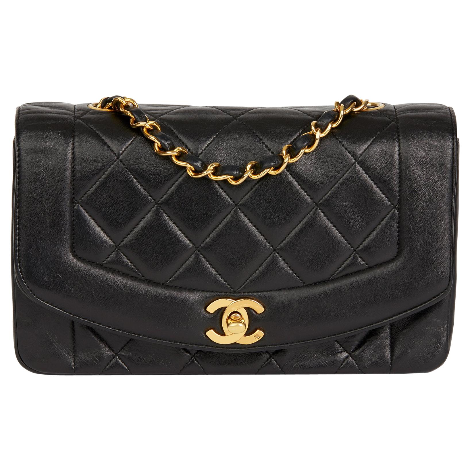 1991 Chanel Black Quilted Lambskin VIntage Small Diana Classic Single Flap 
