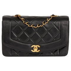 1991 Chanel Black Quilted Lambskin Vintage Small Diana Classic Single Flap