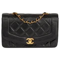 1991 Chanel Black Quilted Lambskin Vintage Small Diana Classic Single Flap 