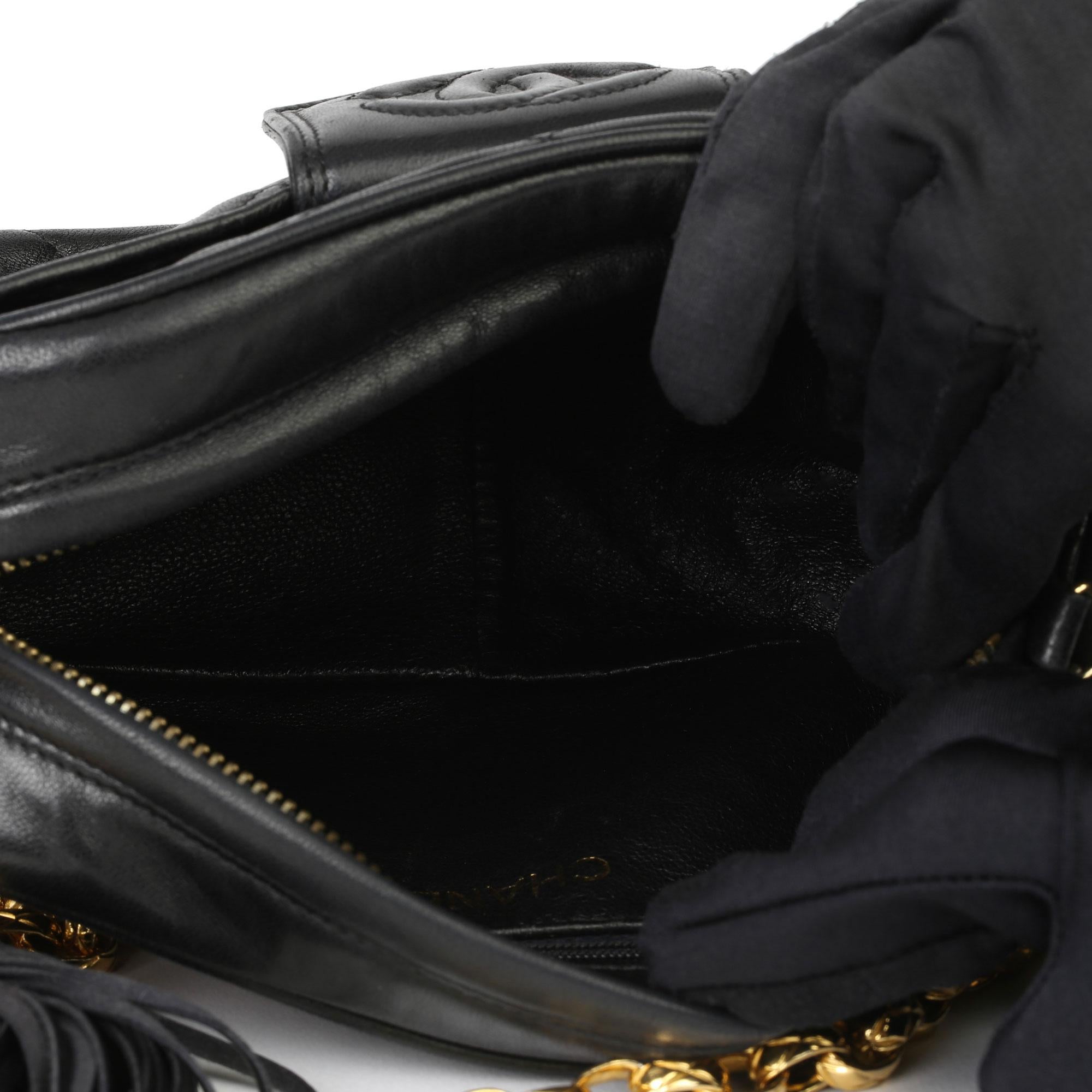1991 Chanel Black Quilted Lambskin Vintage Timeless Fringe Camera Bag 5