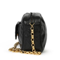 1991 Chanel Black Quilted Lambskin Vintage Timeless Fringe Camera Bag