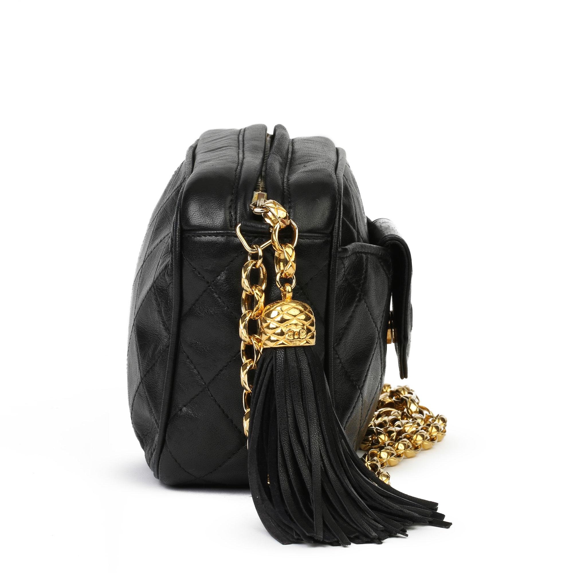 1991 Chanel Black Quilted Lambskin Vintage Timeless Fringe Camera Bag In Excellent Condition In Bishop's Stortford, Hertfordshire