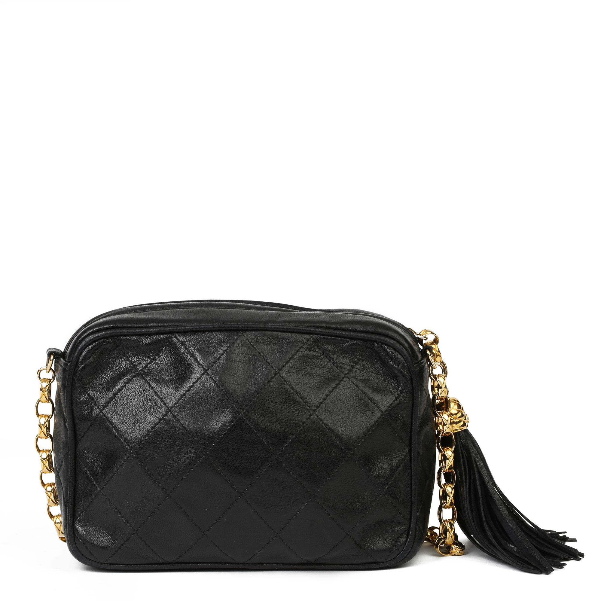 Women's 1991 Chanel Black Quilted Lambskin Vintage Timeless Fringe Camera Bag