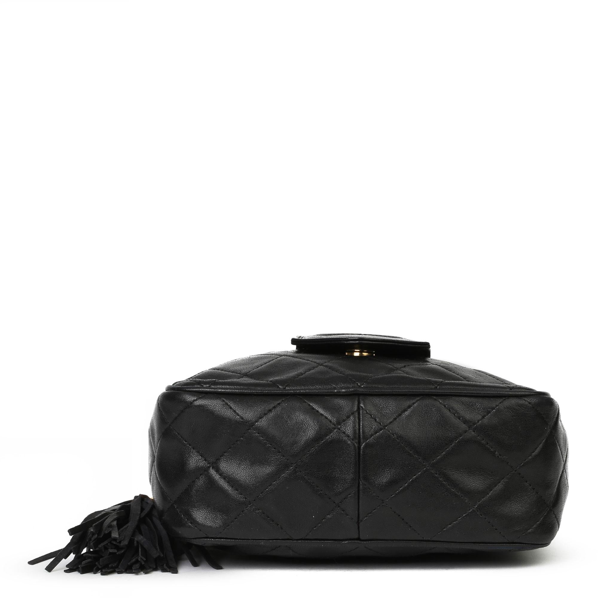 Women's 1991 Chanel Black Quilted Lambskin Vintage Timeless Fringe Camera Bag
