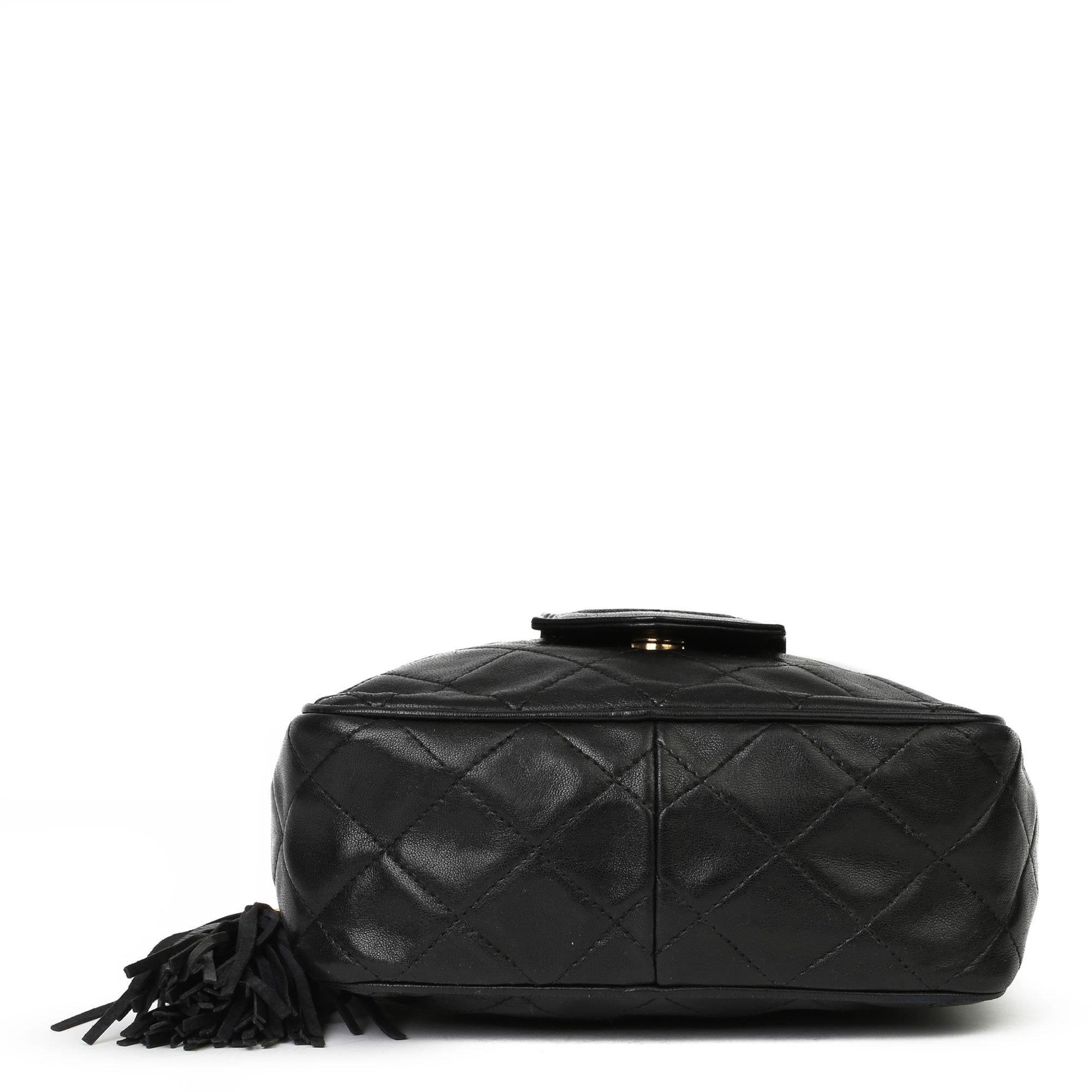 1991 Chanel Black Quilted Lambskin Vintage Timeless Fringe Camera Bag 1