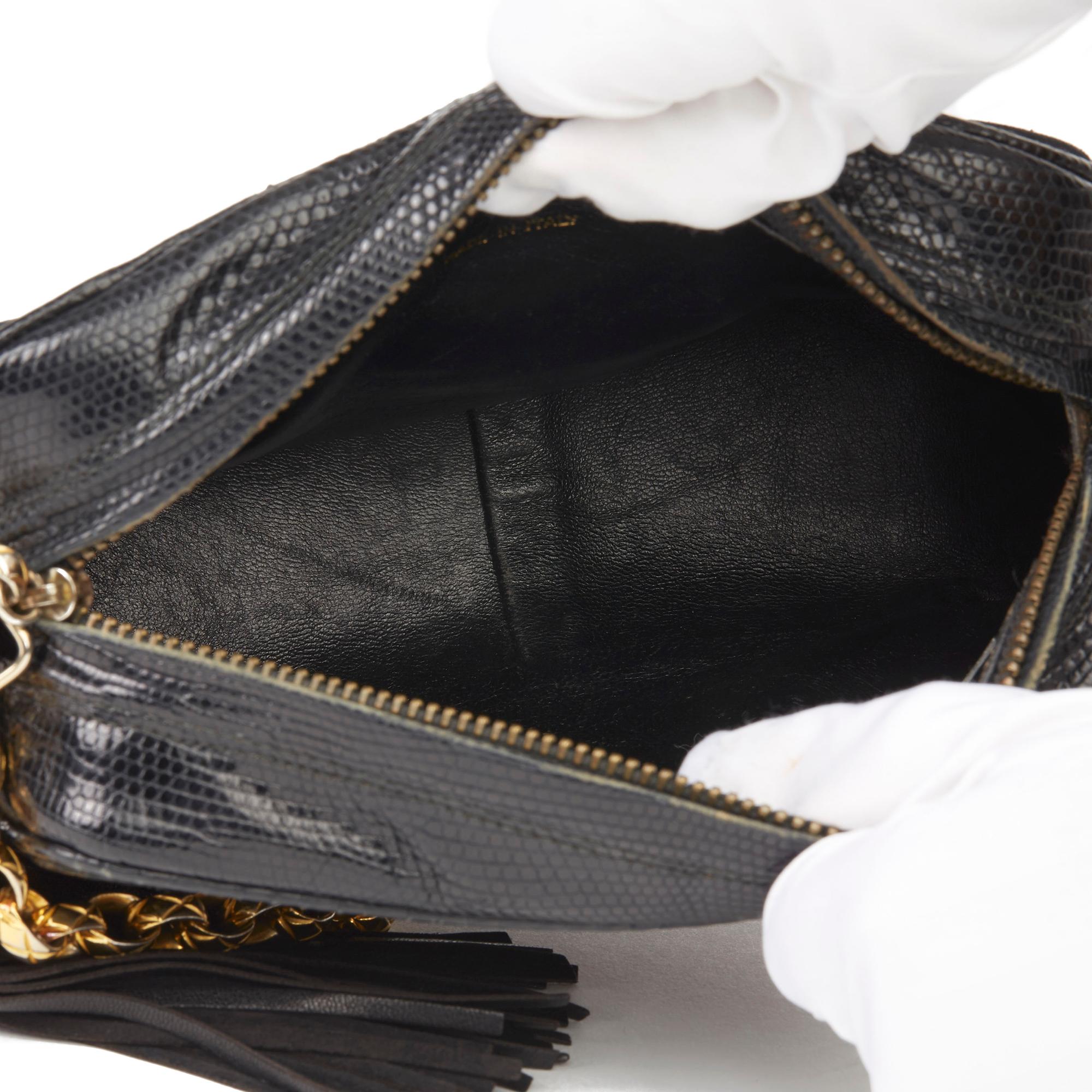 1991 Chanel Black Quilted Lizard Leather Vintage Camera Bag 7