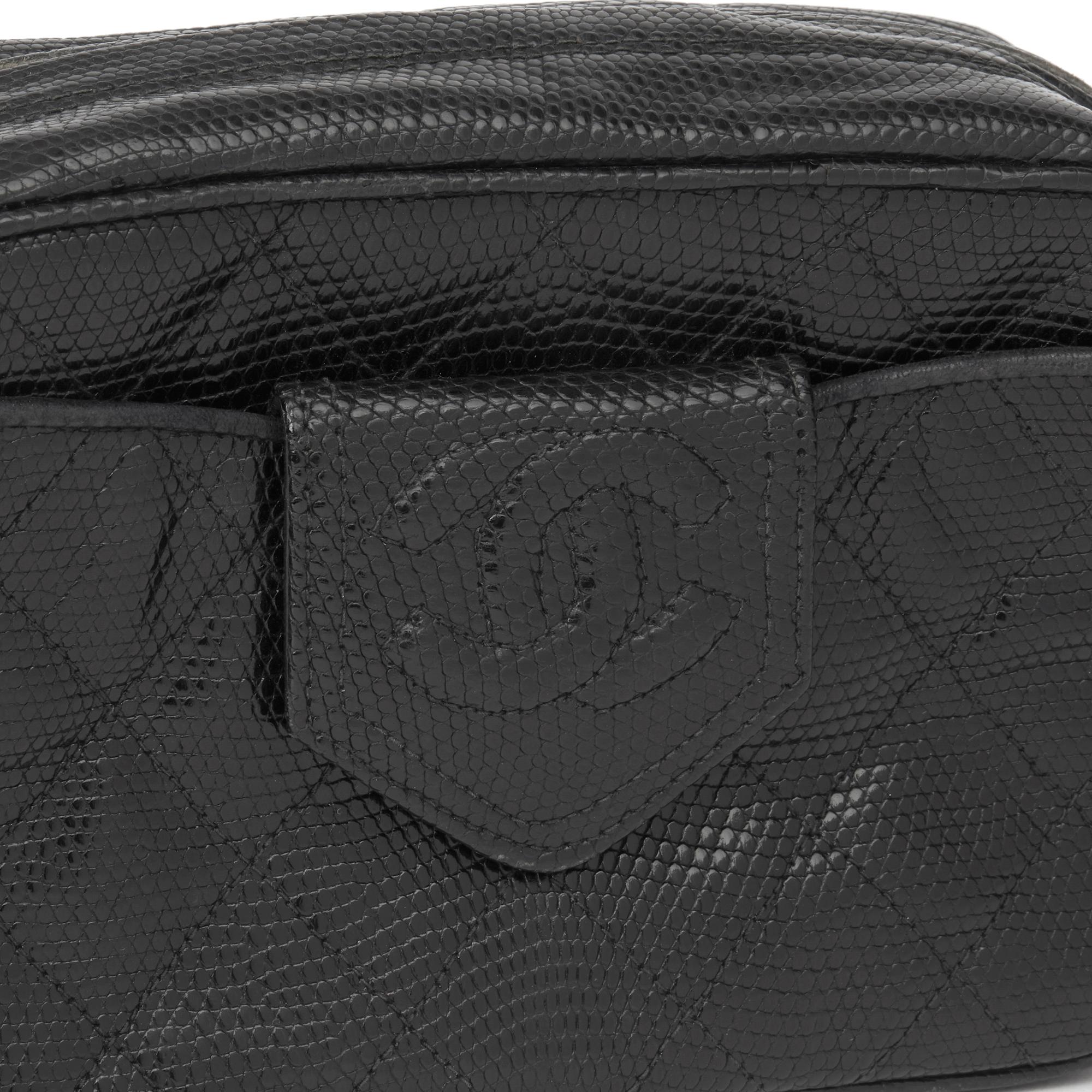 1991 Chanel Black Quilted Lizard Leather Vintage Camera Bag 3
