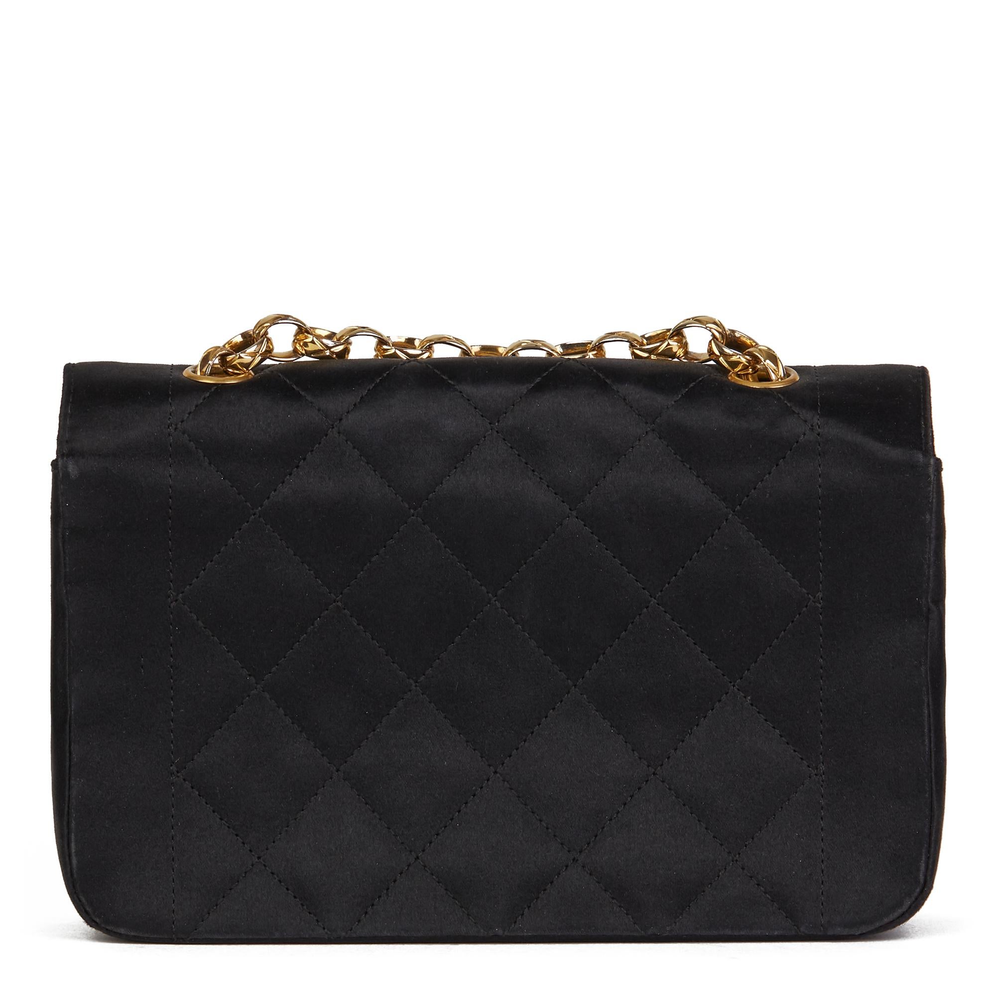 Women's 1991 Chanel Black Quilted Satin Vintage Mini Diana Classic Single Flap Bag