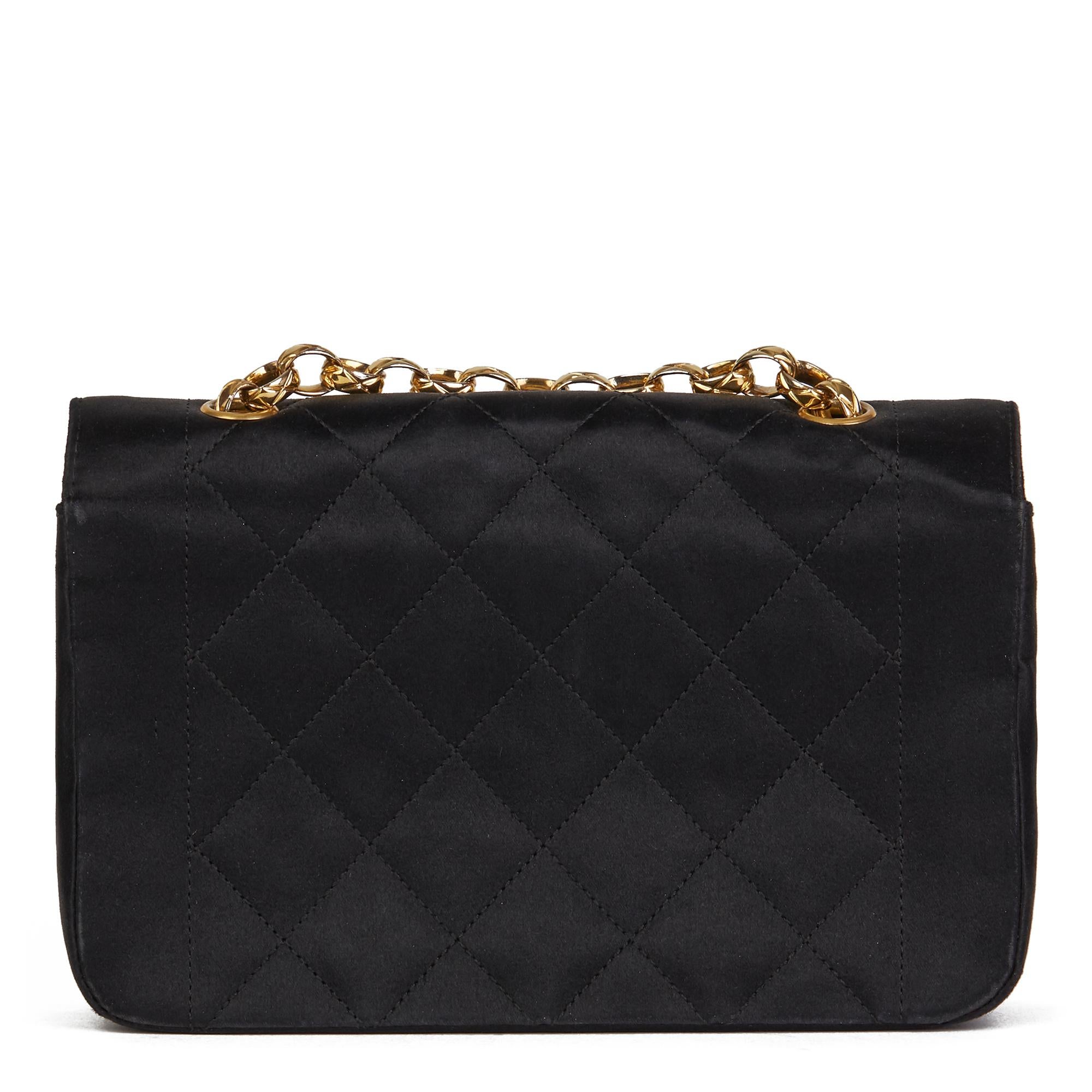 Women's 1991 Chanel Black Quilted Satin Vintage Mini Diana Classic Single Flap Bag 