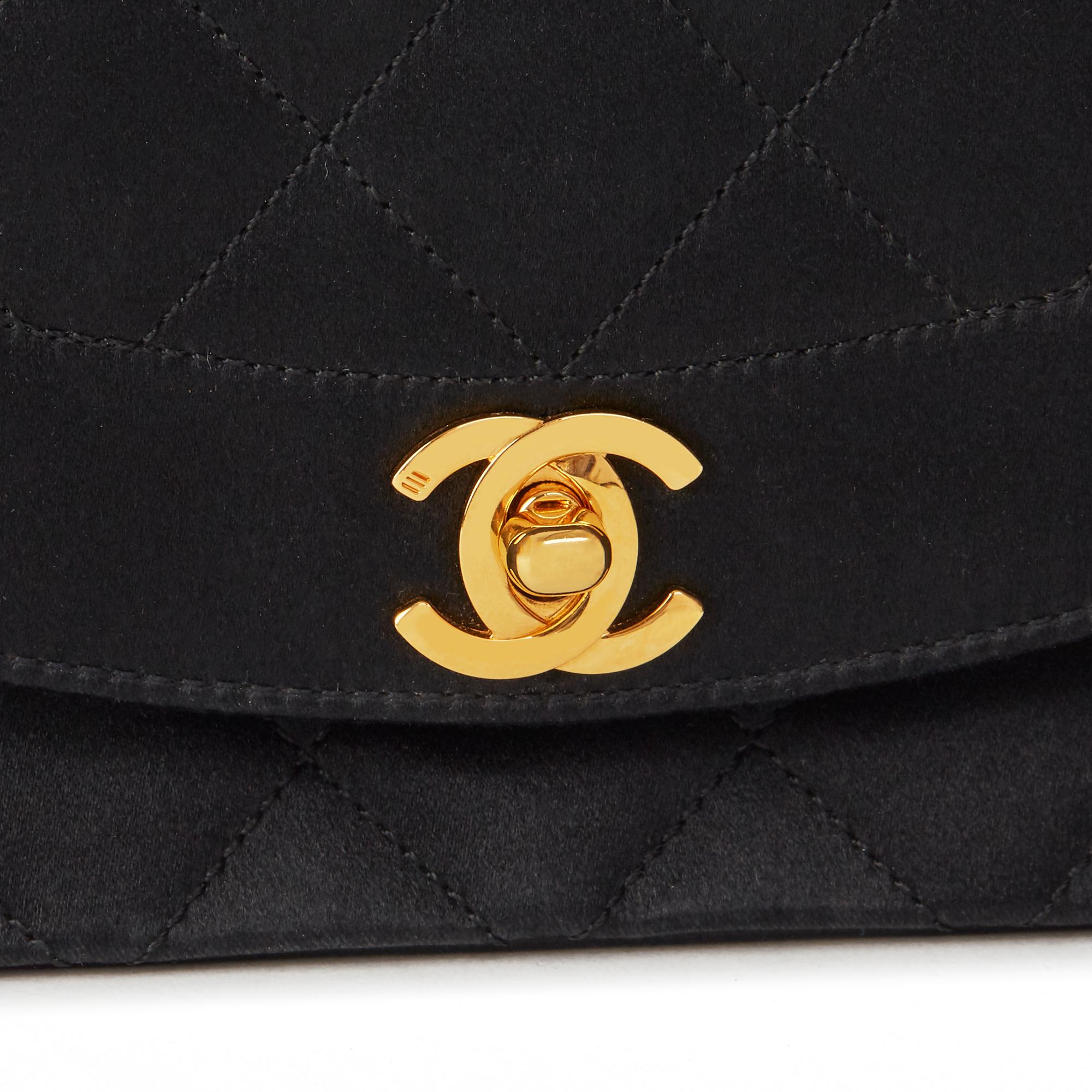 1991 Chanel Black Quilted Satin Vintage Mini Diana Classic Single Flap Bag  2