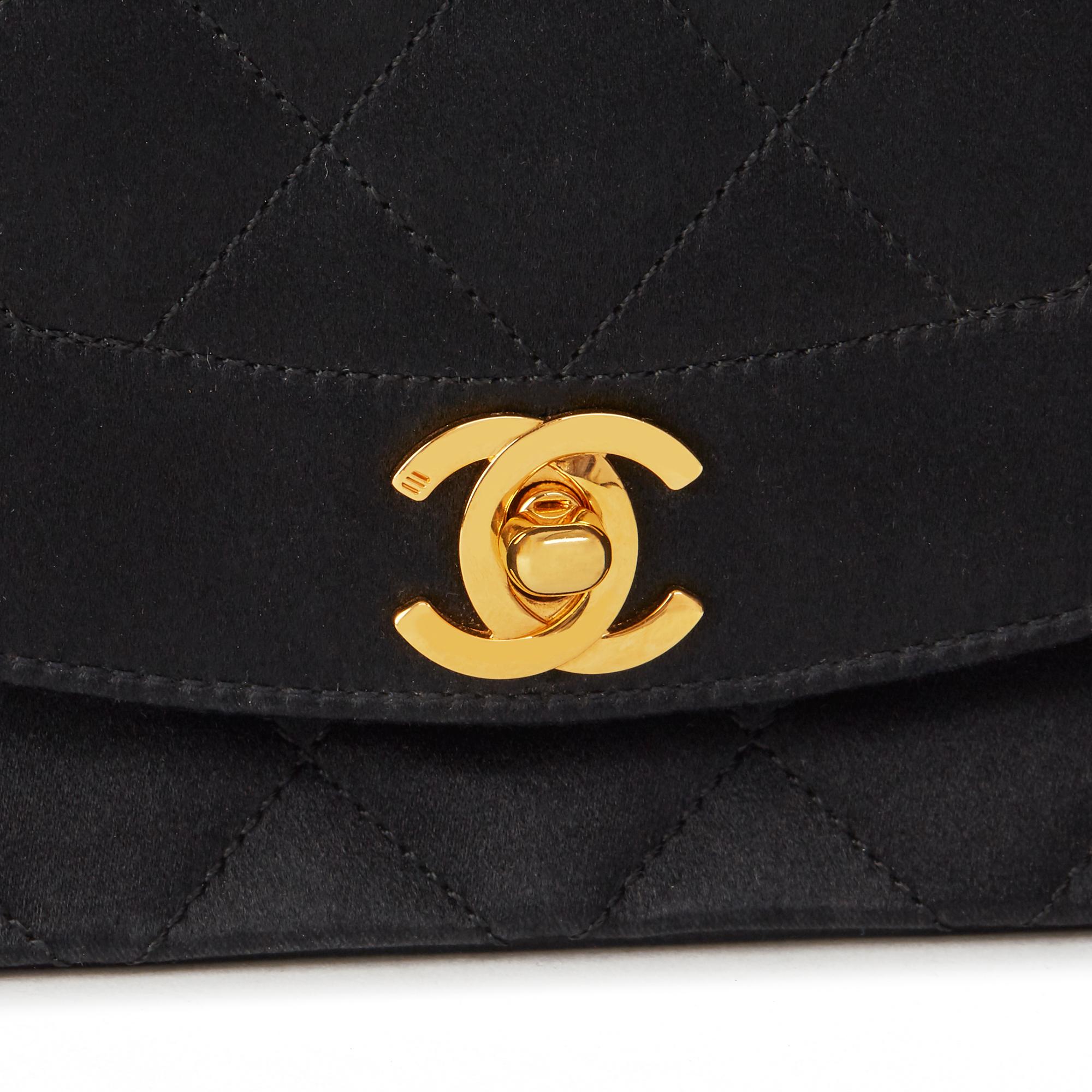 Women's 1991 Chanel Black Quilted Satin Vintage Mini Diana Classic Single Flap Bag