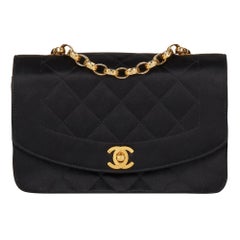1991 Chanel Black Quilted Satin Vintage Mini Diana Classic Single Flap Bag