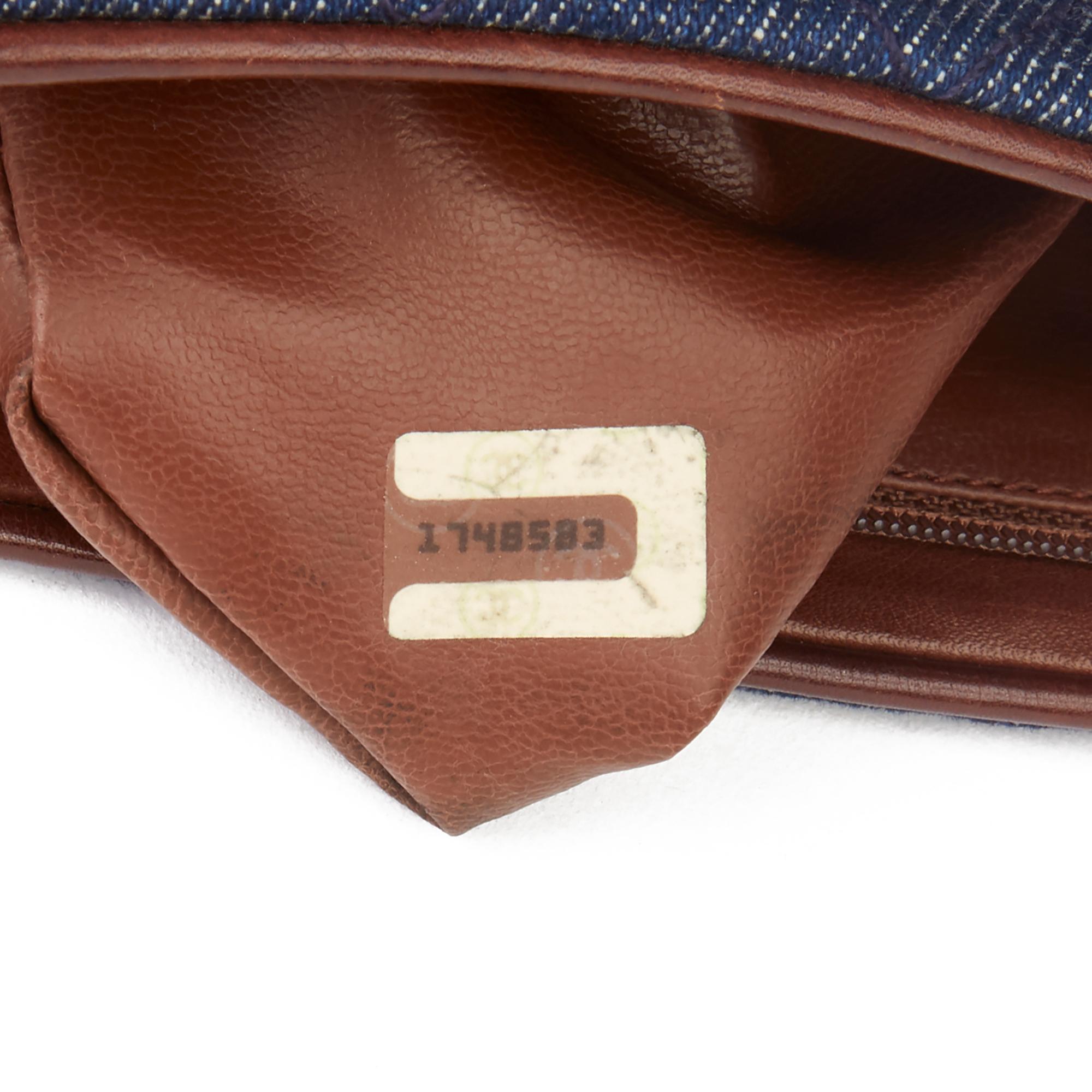 1991 Chanel Blue Quilted Denim & Brown Lambskin Vintage Timeless Charm Belt Bag 5