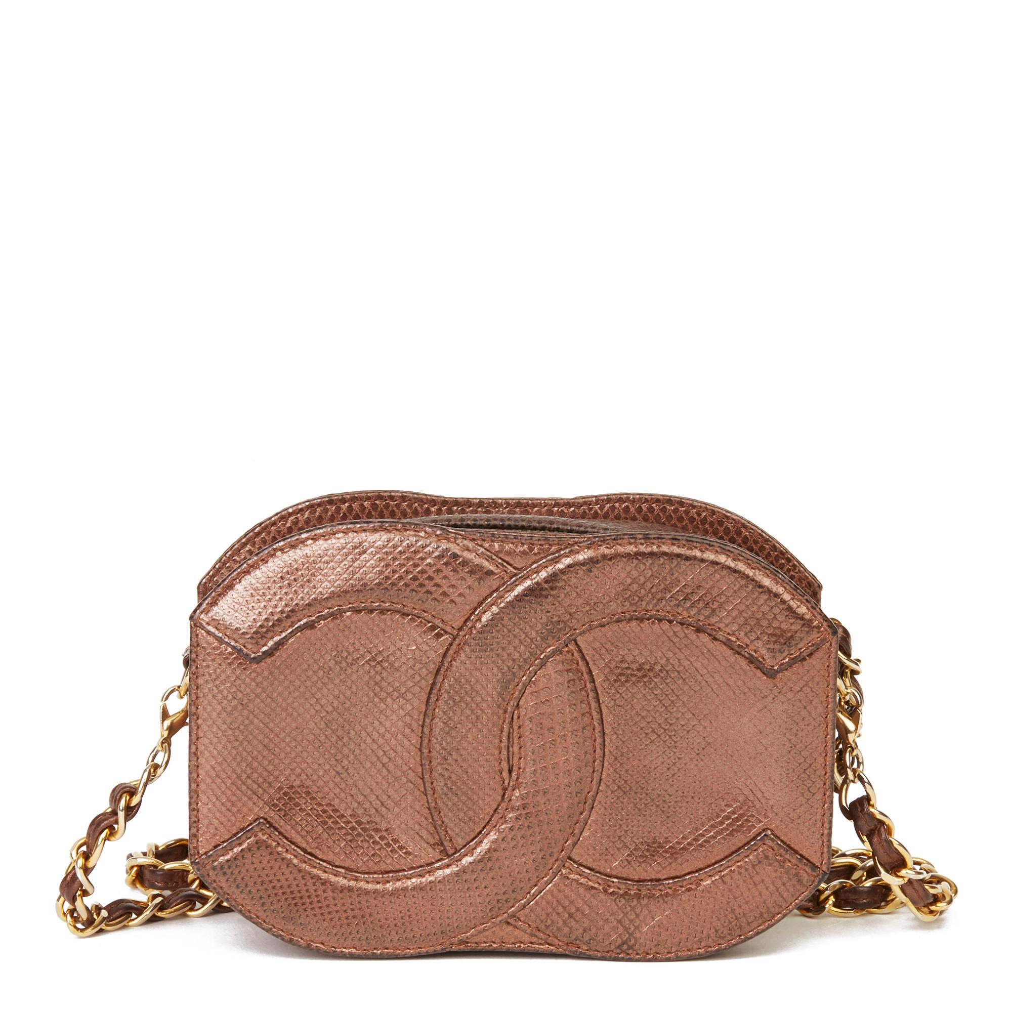 Women's 1991 Chanel Bronze Lizard Leather Vintage Mini Classic Tassel Camera Bag 
