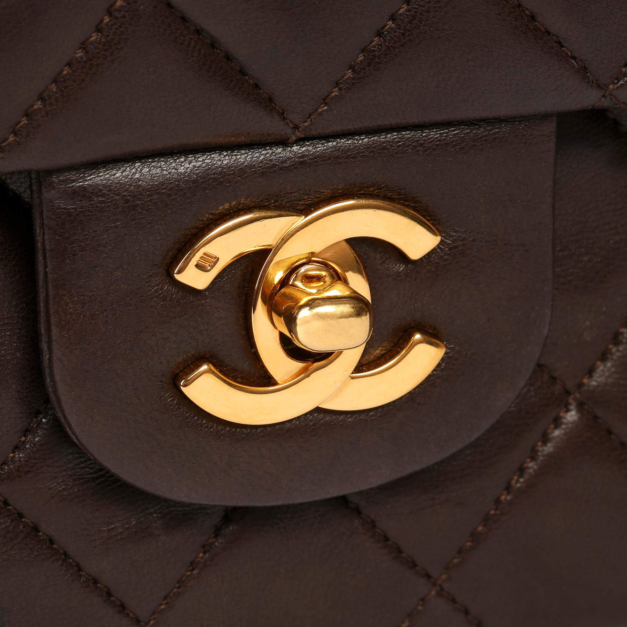 1991 Chanel Brown Quilted Lambskin Vintage Medium Classic Double Flap Bag  2