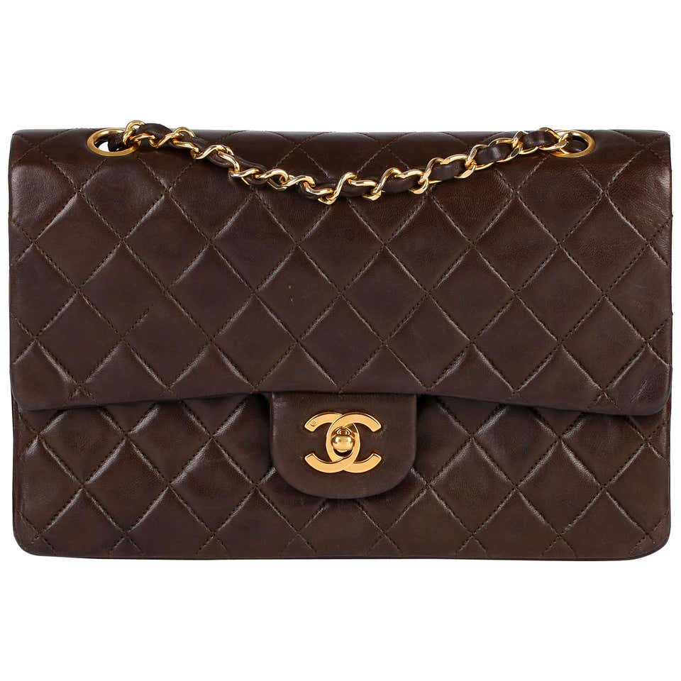 1991 Chanel Brown Quilted Lambskin Vintage Medium Classic Double Flap ...