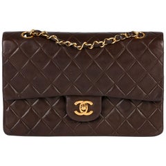 1991 Chanel Brown Quilted Lambskin Vintage Medium Classic Double Flap Bag