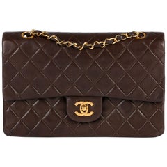 1991 Chanel Brown Quilted Lambskin Vintage Medium Classic Double Flap Bag 