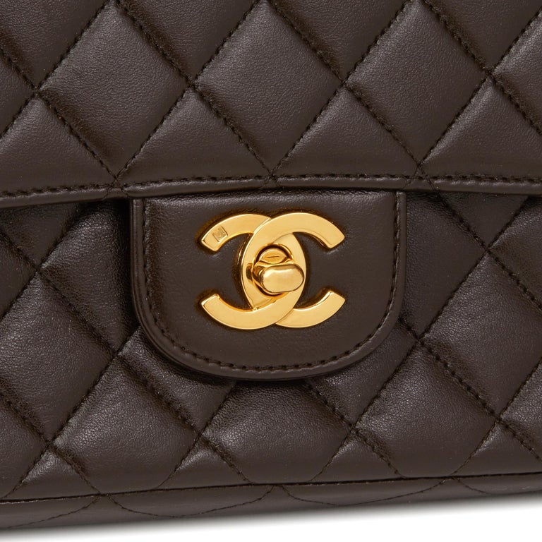 1991 Chanel Chocolate Brown Lambskin Vintage Medium Classic Kelly Flap ...