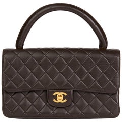 Vintage 1991 Chanel Chocolate Brown Quilted Lambskin Medium Classic Kelly Flap Bag