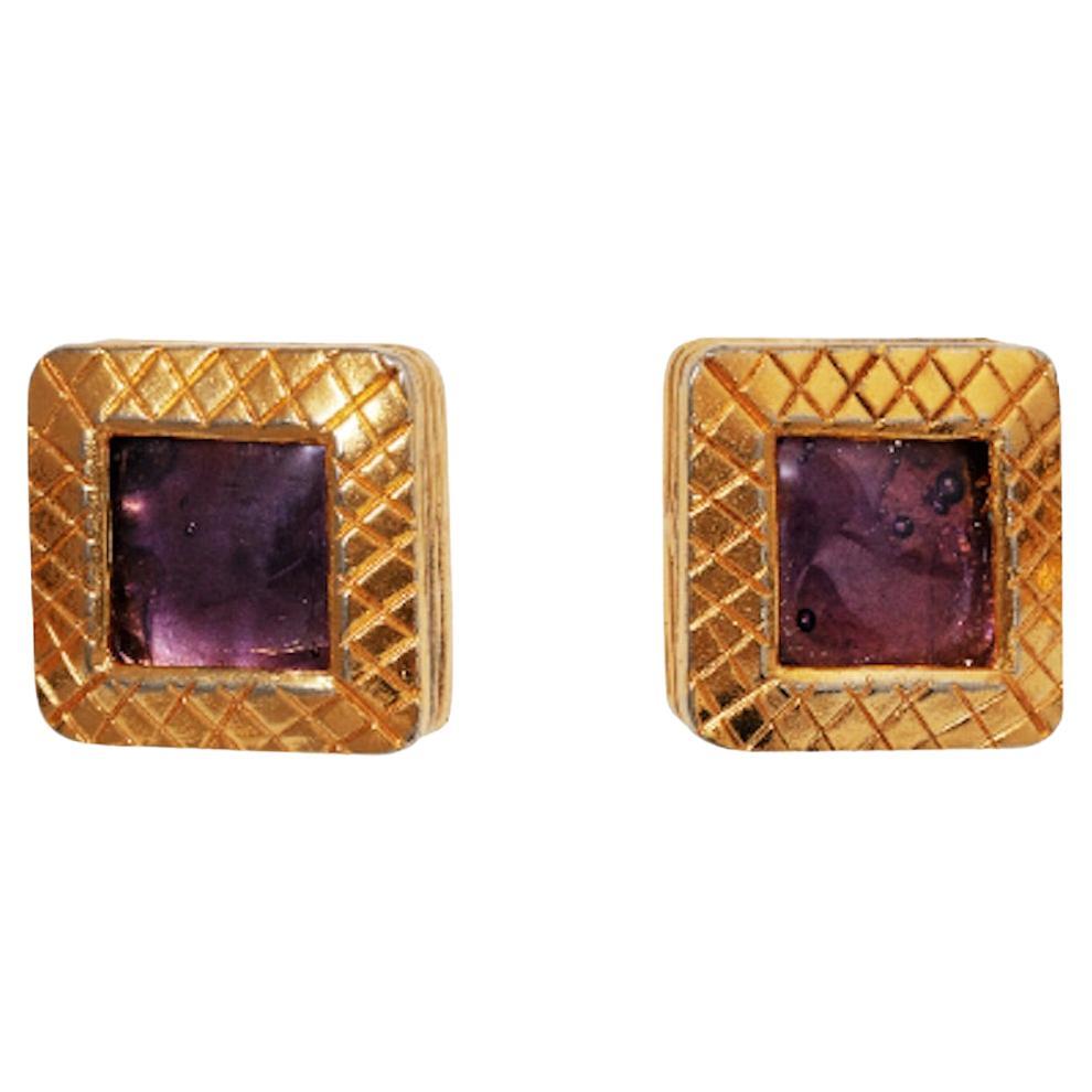 1991 Chanel Documented Purple Gripoix Earrings For Sale