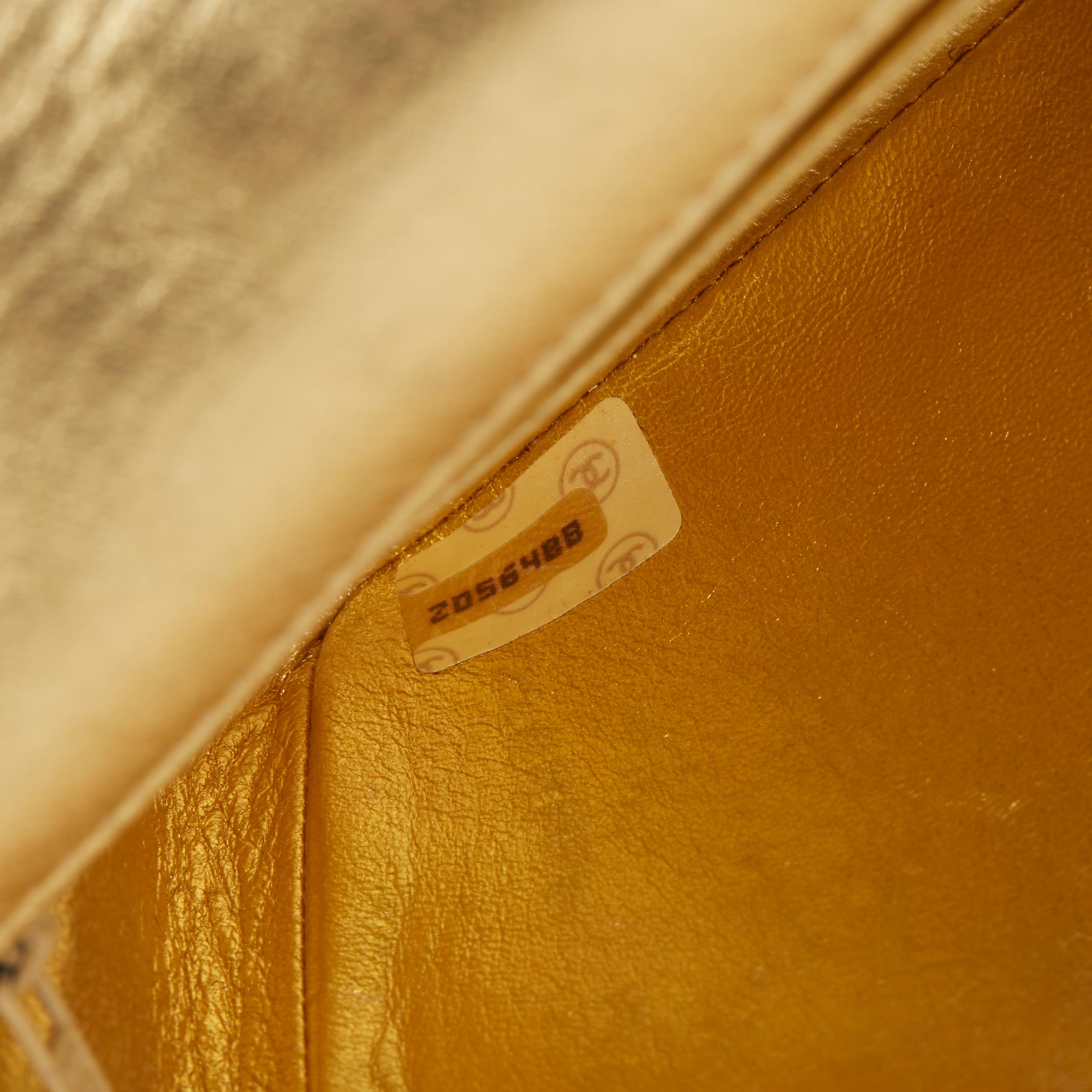 1991 Chanel Gold Chevron Quilted Metallic Lambskin Vintage Pearl Mini Flap Bag 4