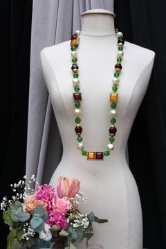 Chanel green red and pearly beads large sautoir necklace, 1991