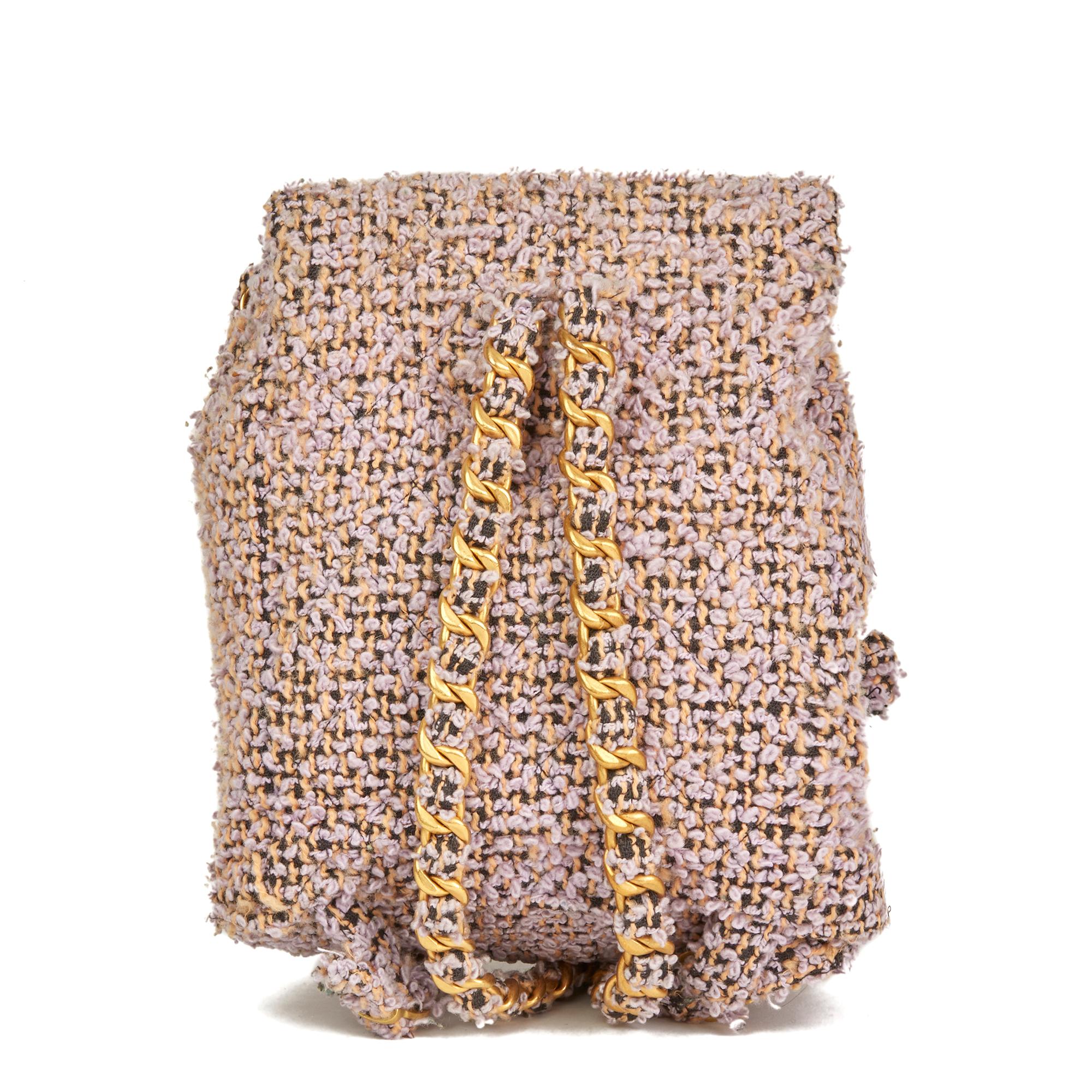 Beige 1991 Chanel Lilac Quilted Tweed Fabric Vintage Classic Backpack