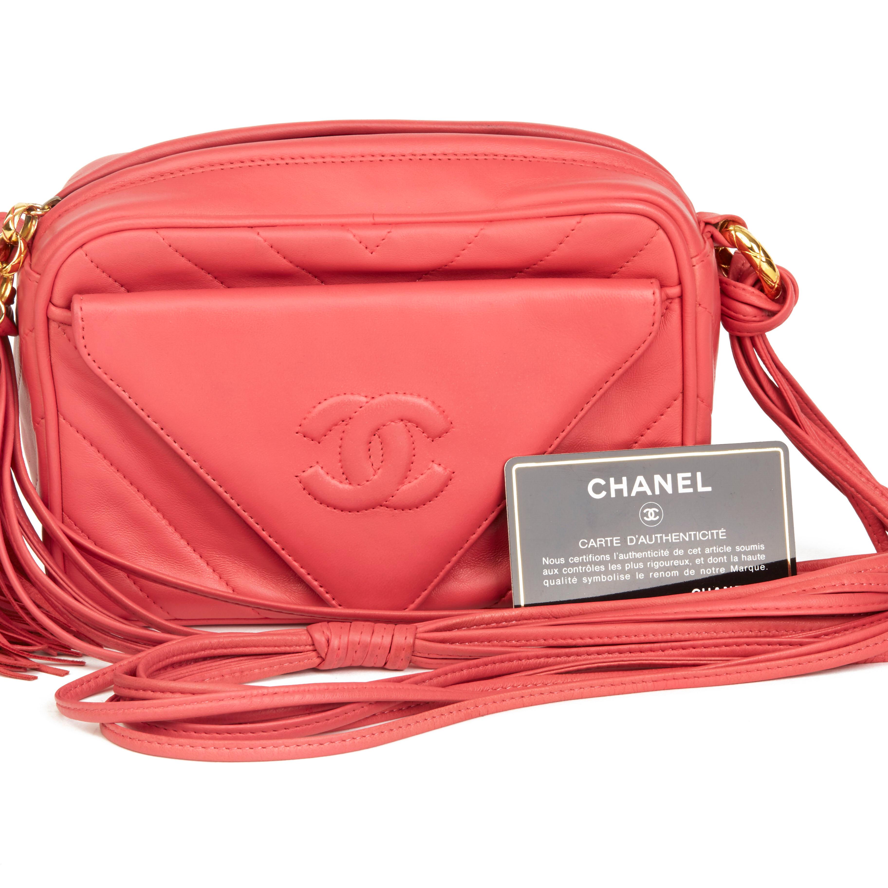 1991 Chanel Pink Chevron Quilted Lambskin Vintage Timeless Camera Bag 4