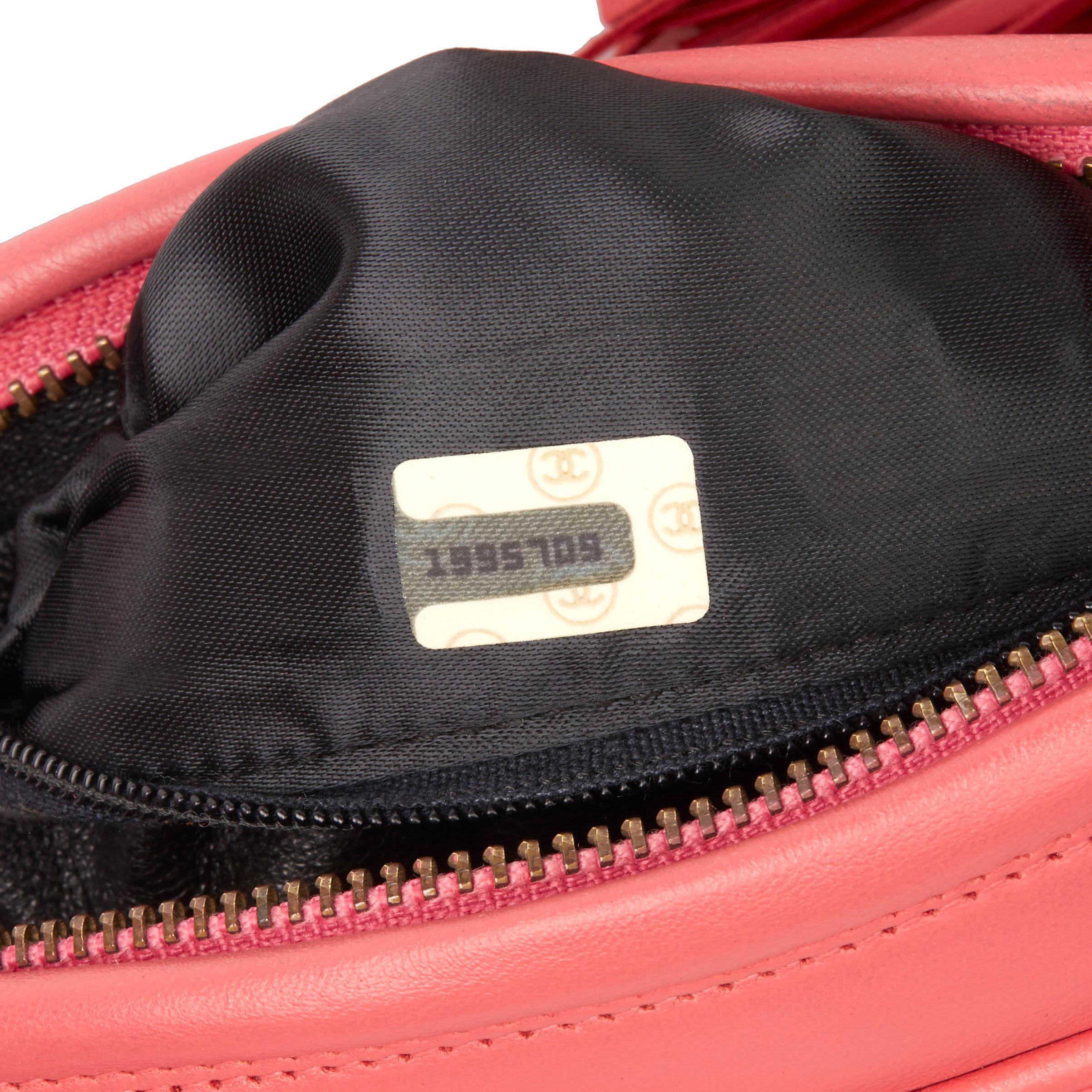 1991 Chanel Pink Chevron Quilted Lambskin Vintage Timeless Camera Bag 2