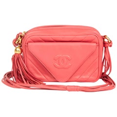 1991 Chanel Pink Chevron Quilted Lambskin Vintage Timeless Camera Bag