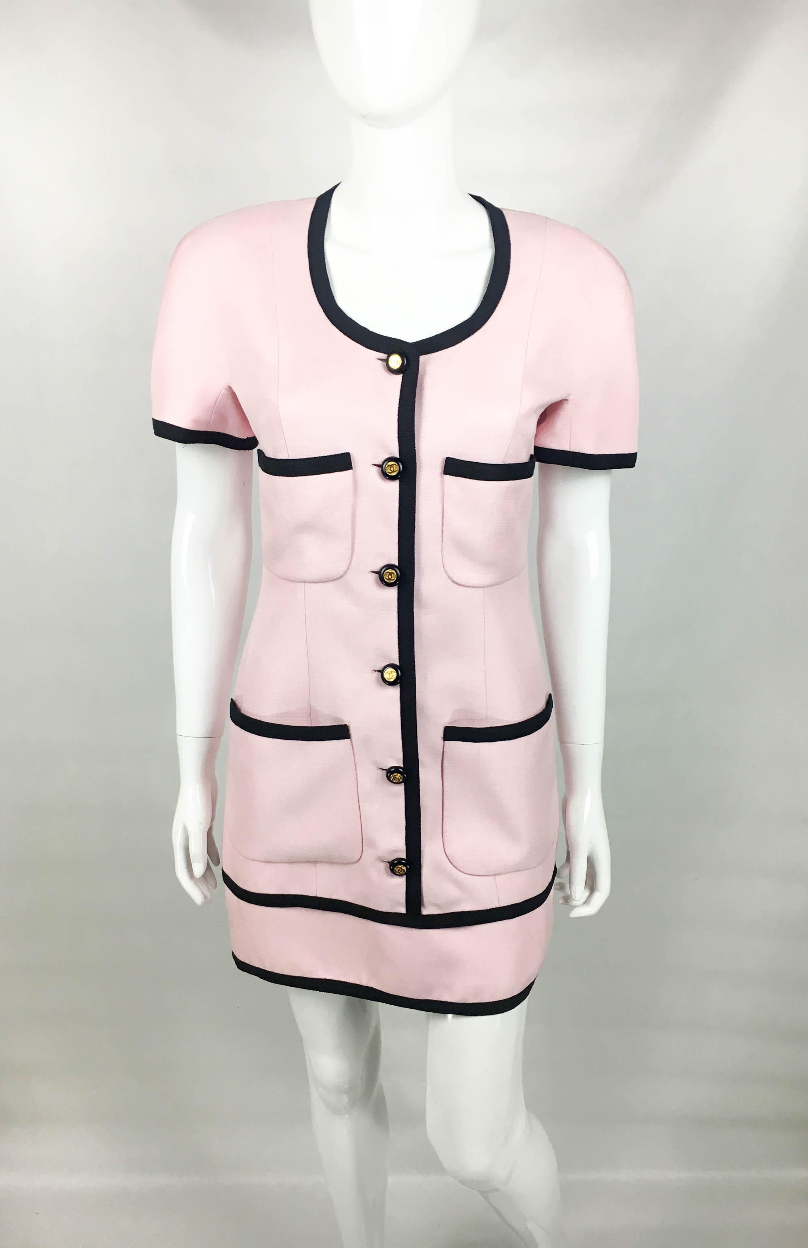 Women's 1991 Chanel Pink Short Dress With Logo Buttons