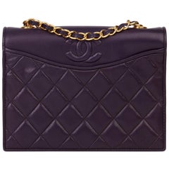 1991 Chanel Purple Lambskin Vintage Timeless Single Flap Bag