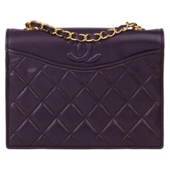 1991 Chanel Purple Quilted Lambskin Vintage Timeless Single Flap Bag