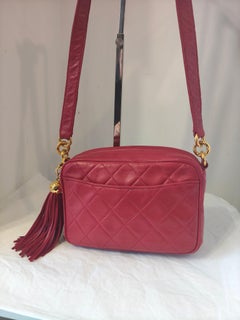 1991 Chanel red lamb leather 24kt gold plated hardware camera bag