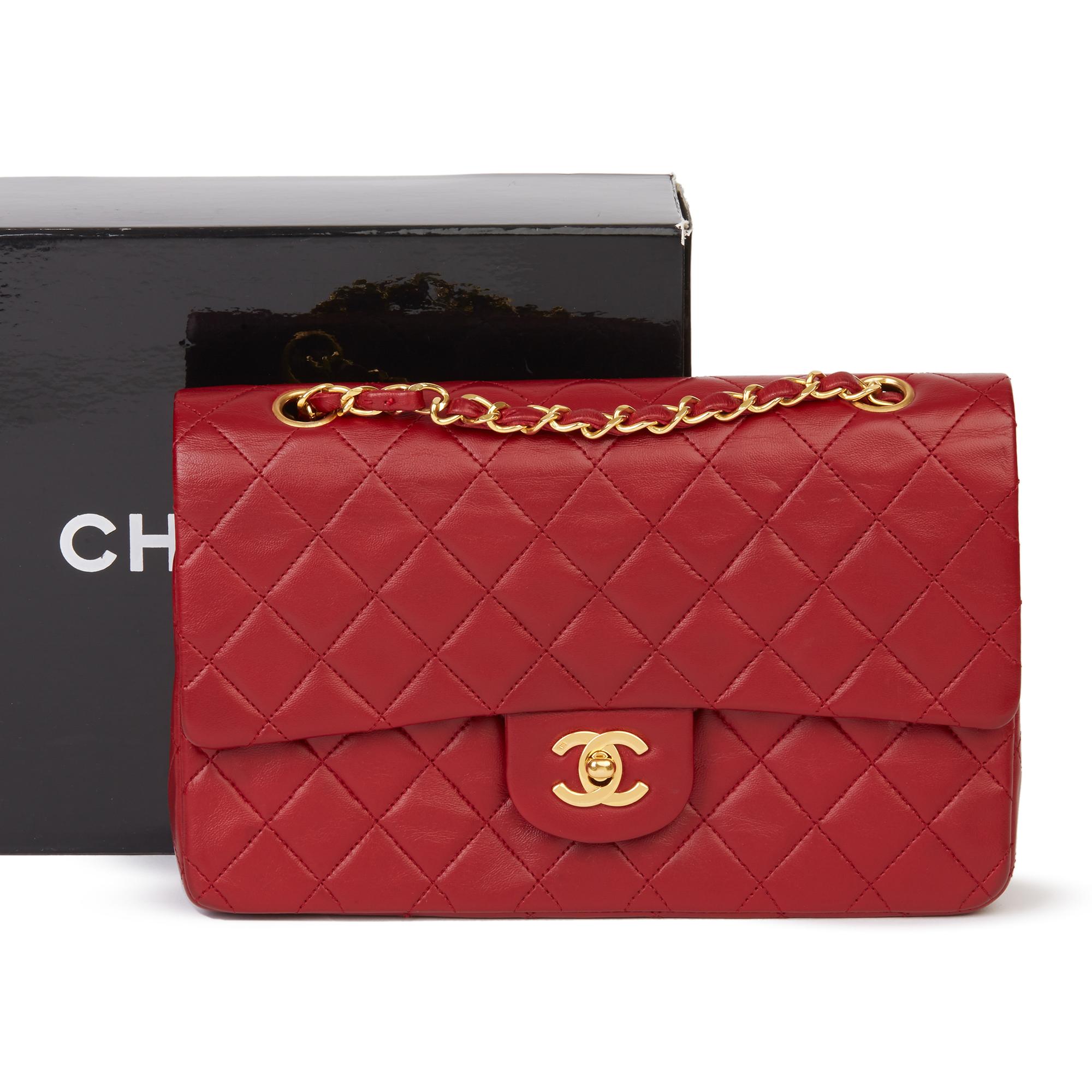 1991 Chanel Red Quilted Lambskin Vintage Medium Classic Double Flap Bag 8
