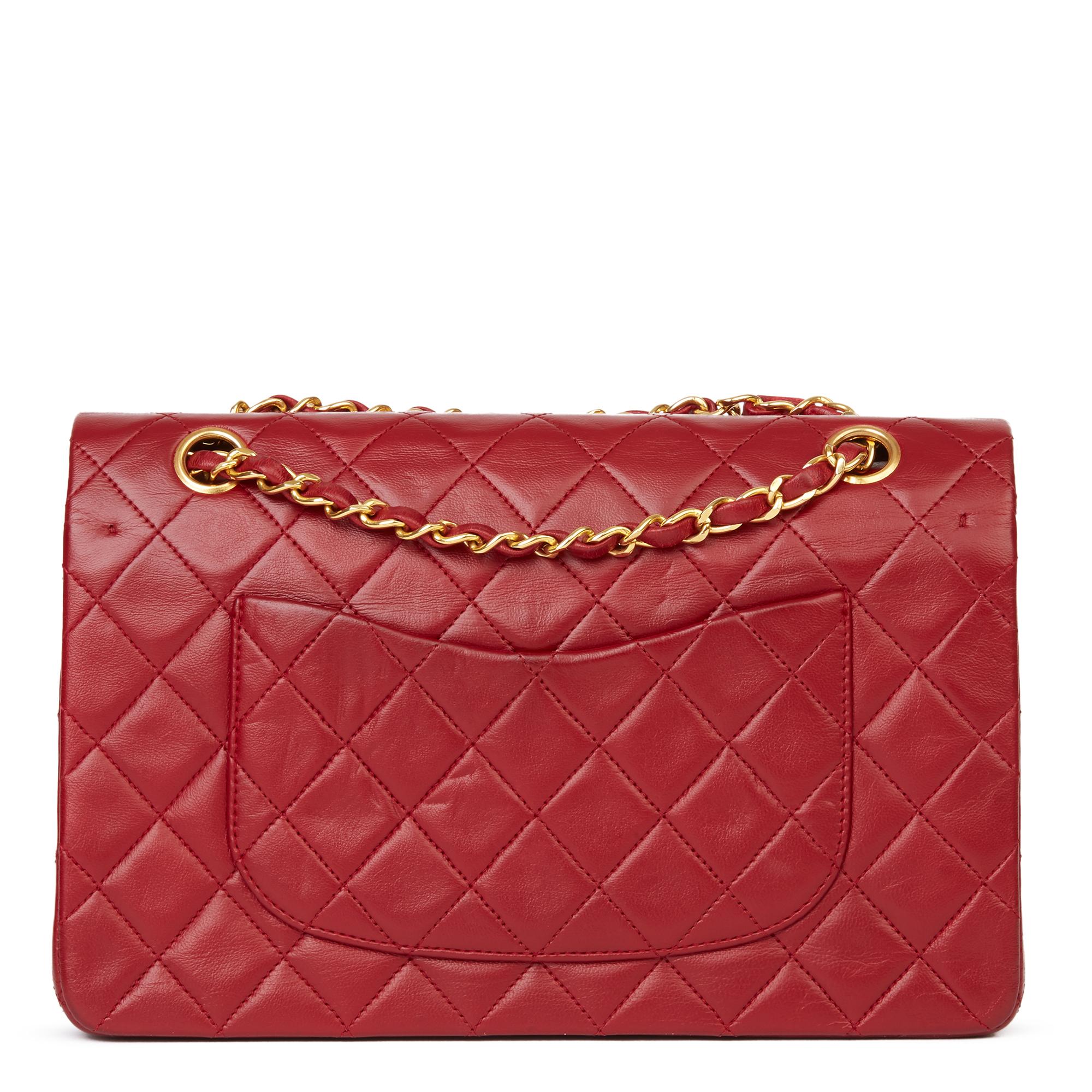 1991 Chanel Red Quilted Lambskin Vintage Medium Classic Double Flap Bag 1