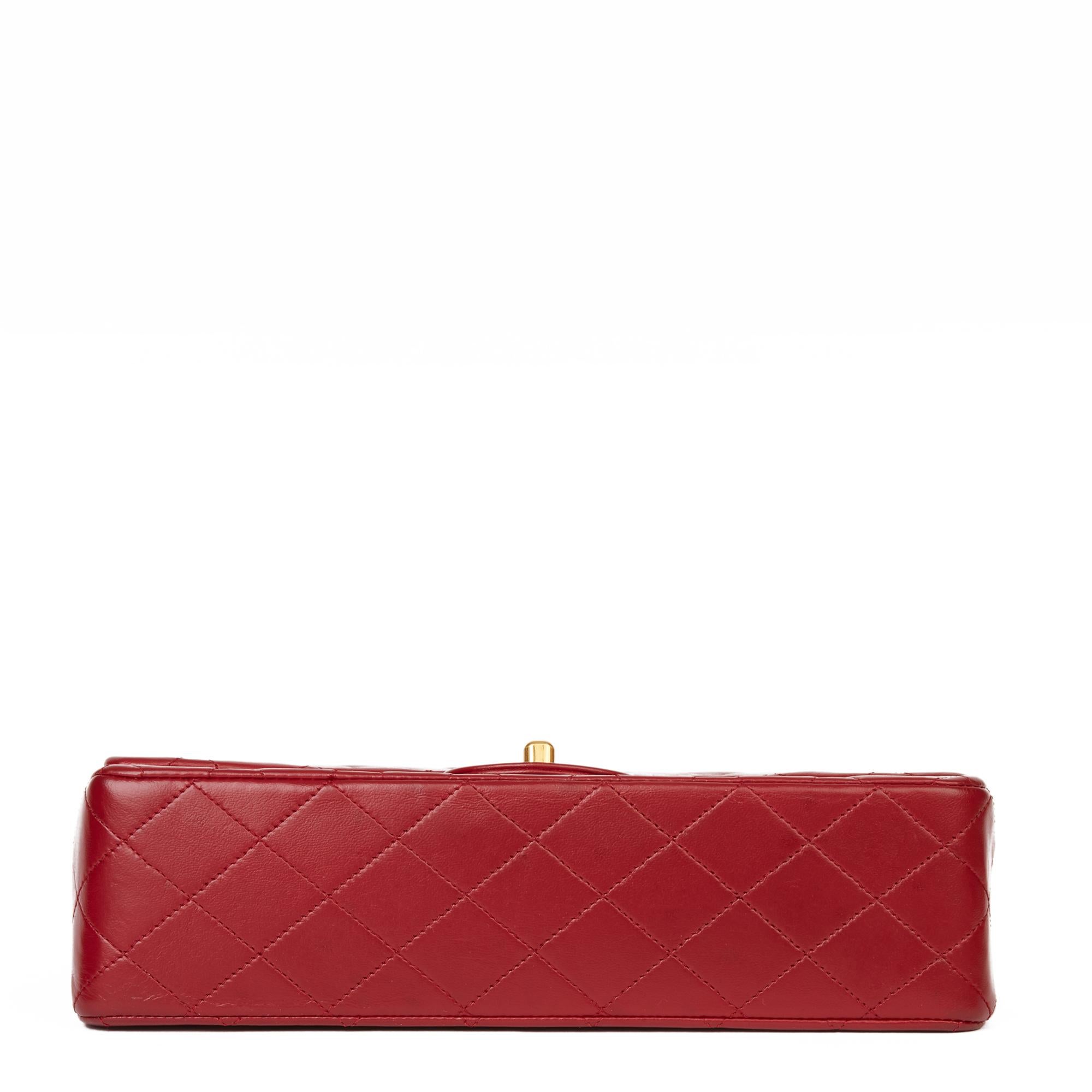 1991 Chanel Red Quilted Lambskin Vintage Medium Classic Double Flap Bag 2
