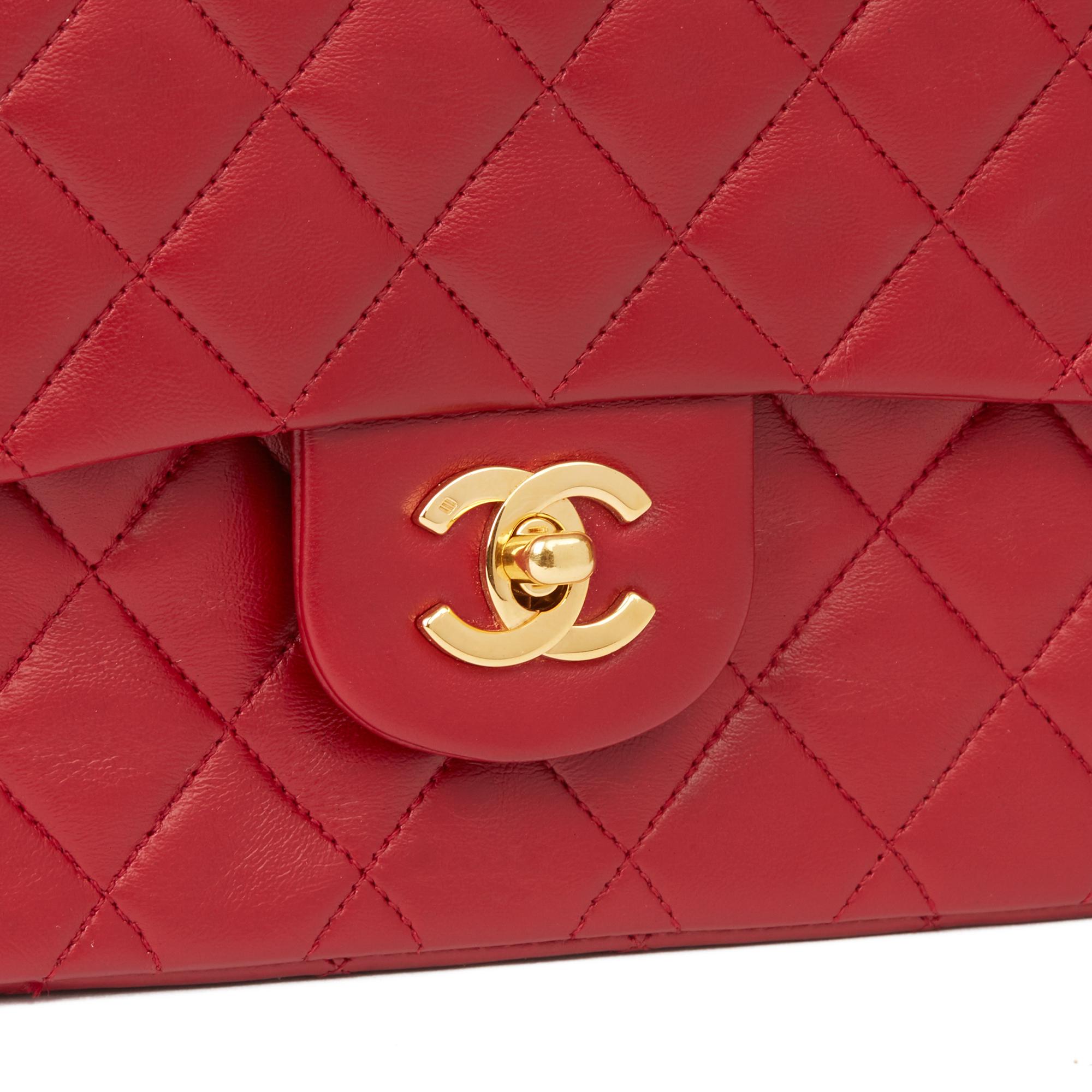 1991 Chanel Red Quilted Lambskin Vintage Medium Classic Double Flap Bag 3