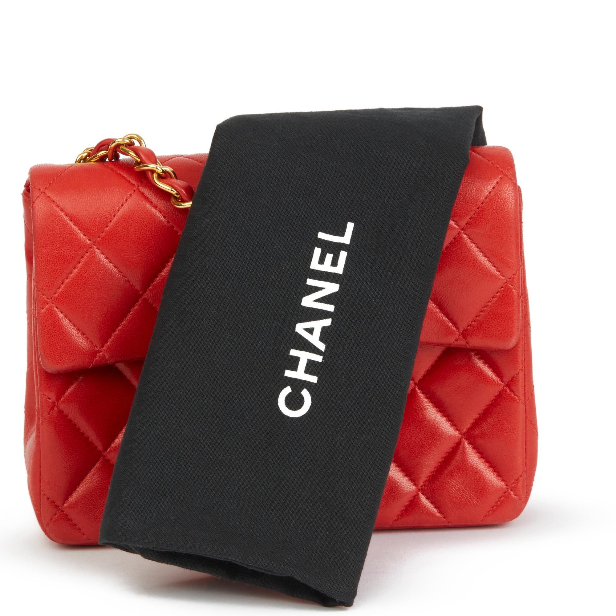 1991 Chanel Red Quilted Lambskin Vintage Mini Flap Bag 4