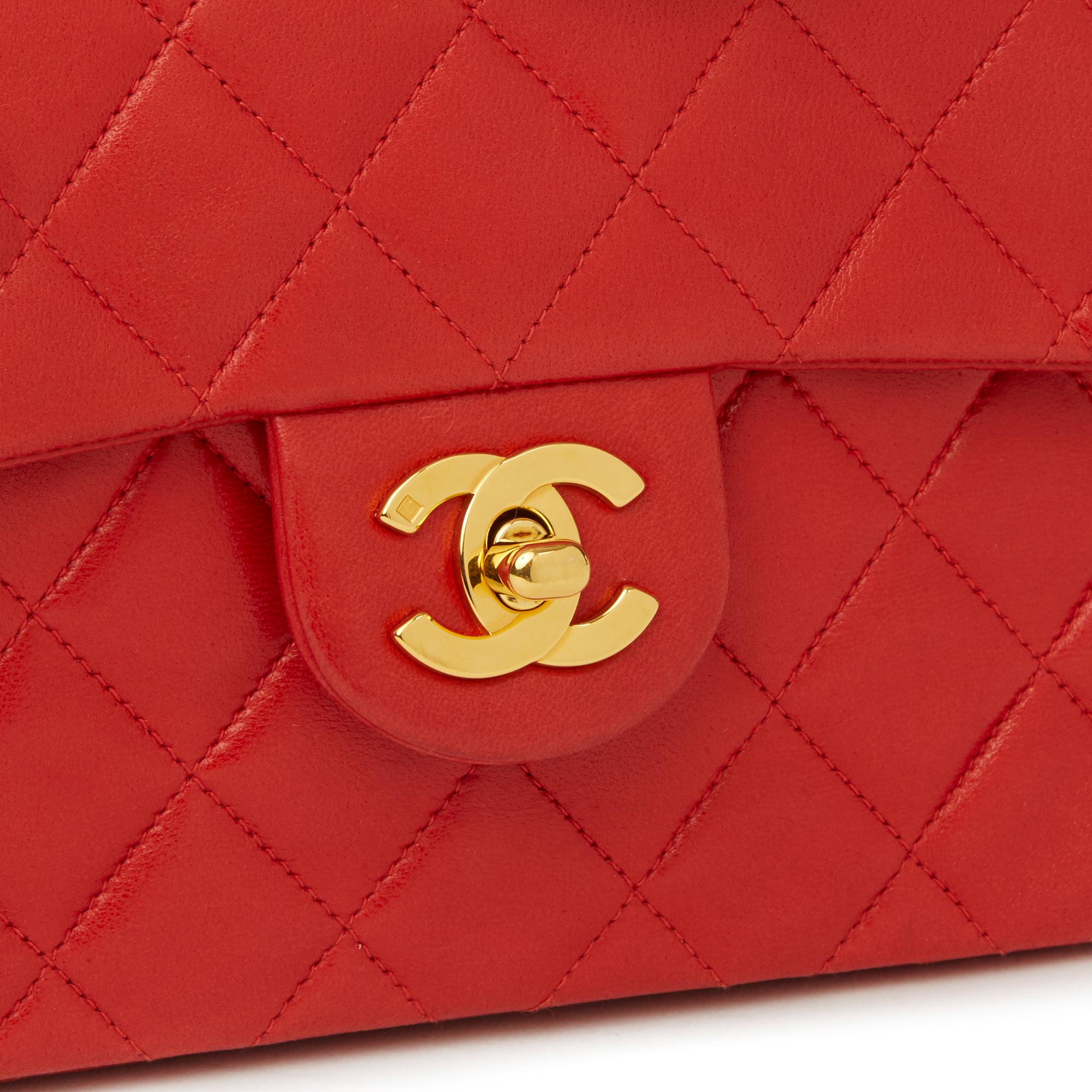 1991 Chanel Red Quilted Lambskin Vintage Mini Flap Bag In Good Condition In Bishop's Stortford, Hertfordshire
