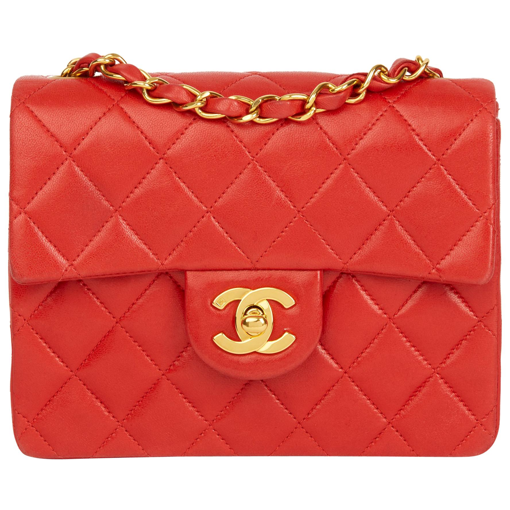 1991 Chanel Red Quilted Lambskin Vintage Mini Flap Bag