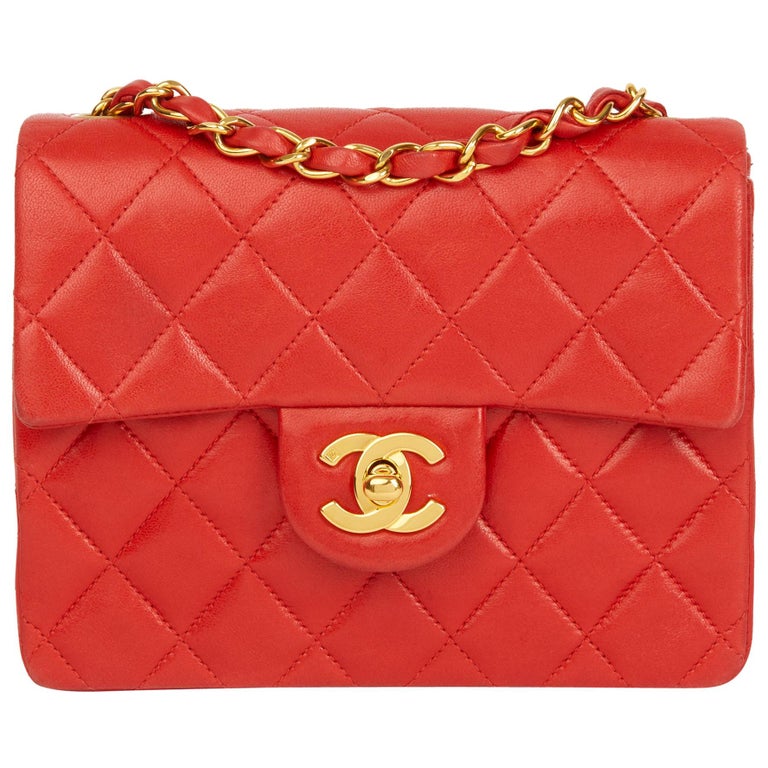 1991 Chanel Red Quilted Lambskin Vintage Mini Flap Bag at 1stDibs